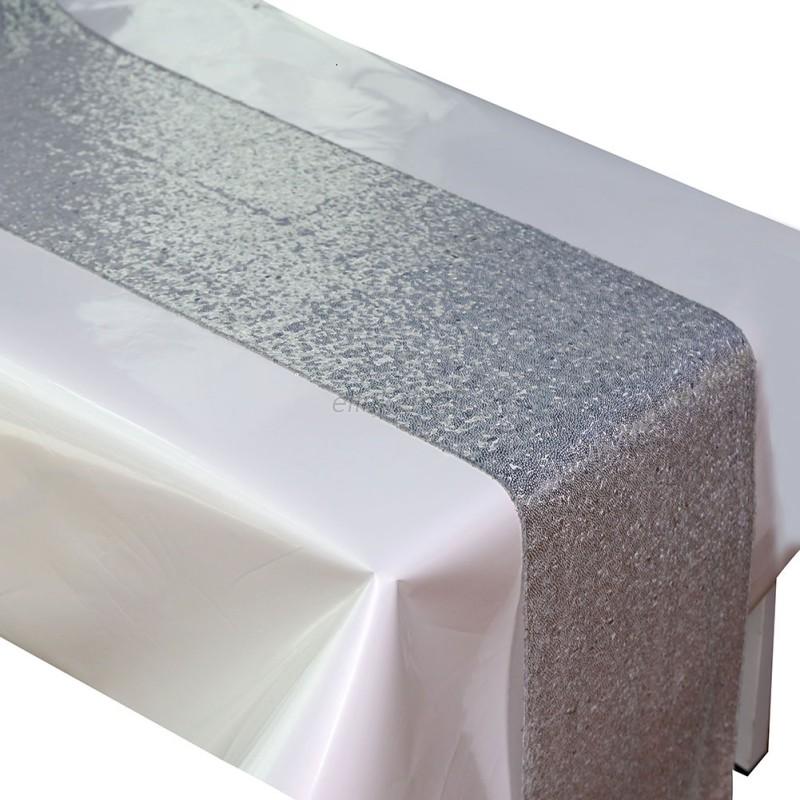 Silver Glitter Sequin Bed Table Runner Sparkly Wedding Party Decor Silver Glitter Sequin Bed Table Runner Sparkly Wedding