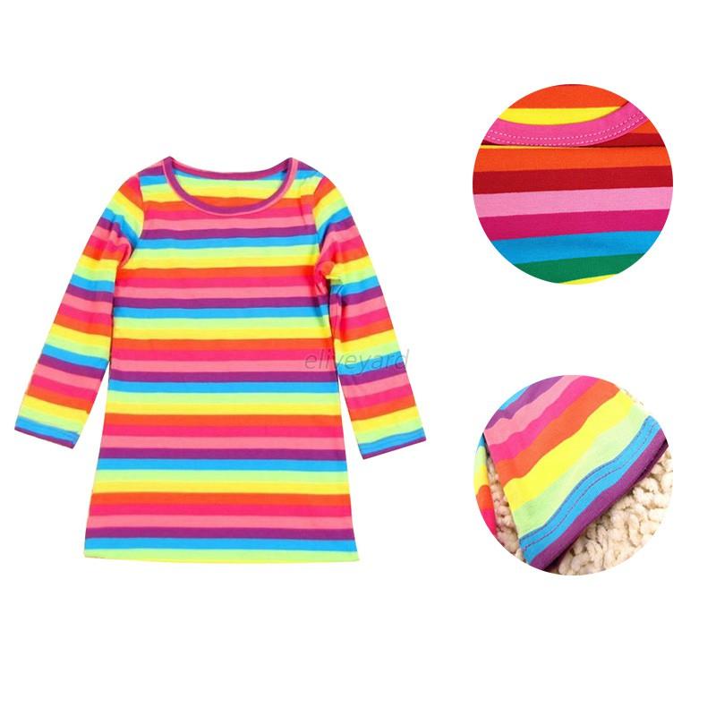 Toddler Baby Girls Long Sleeve Rainbow Striped Tops T-Shirt Casual ...