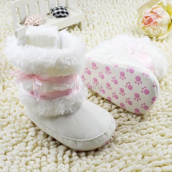 Infant Baby Girl Cute Bowknot Snow Boots Crib Shoes Toddler Warm Fleece