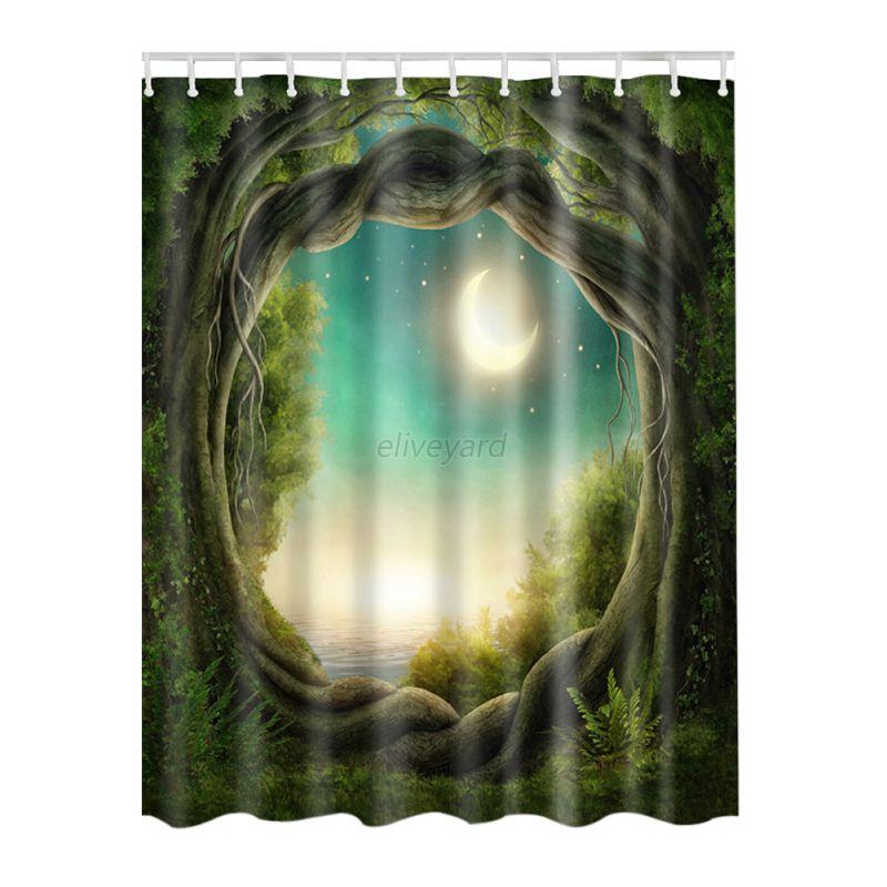 Fabric Waterproof Bathroom Shower Curtain Panel Sheer Decor With 12