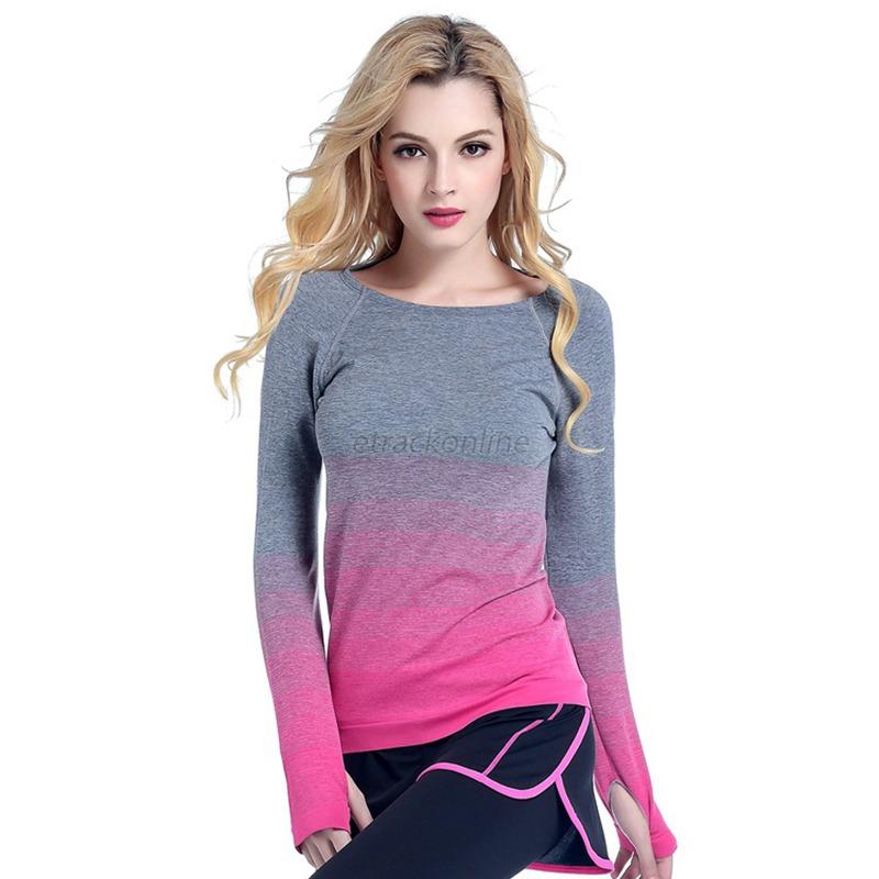 Fashion Women's Gym Sports Workout Long Sleeve Yoga Tops Fitness Running Tshirt