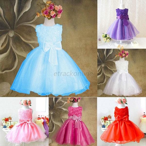 Flower Girl Princess Bow Dress Children Wedding Party Pageant Tulle ...