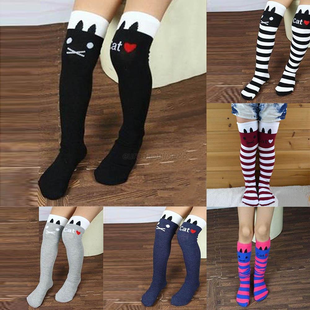 Lovely Kids Girls Multi-Color Striped Cotton Long Socks Knee High ...