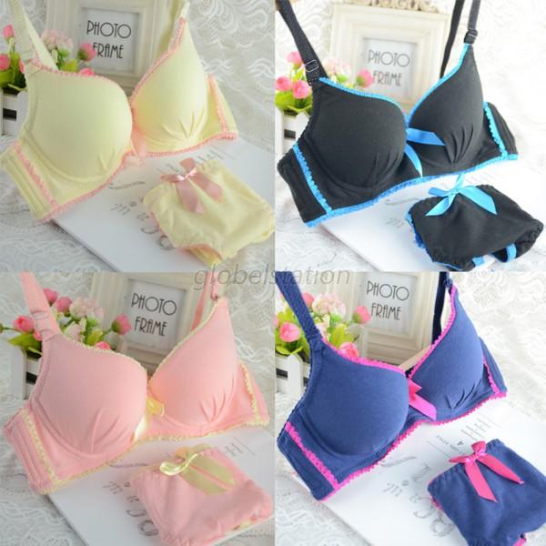 Women Push Up Bra Set Girl Bowknot Lace Underwear Underwire Brassiere