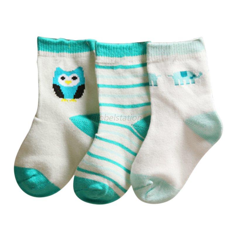 3Pairs Lovely Infant Baby Girl Boy Anti-Slip Cartoon Cotton Socks Foot ...