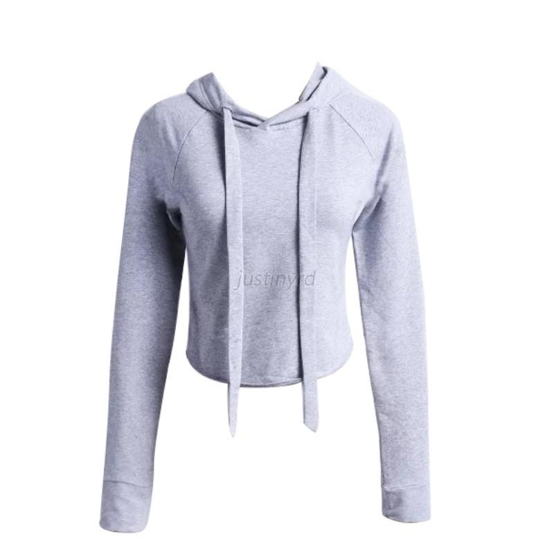 Womens Hooded Sweatshirt Jumper Sweater Loose Crop Top Coat Sports