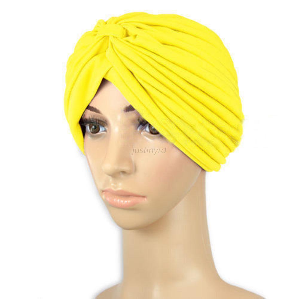 Trendy Wrap Band Sleep Hats Chemo Bandana Hijab Pleated 