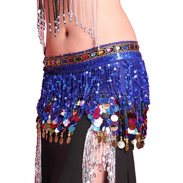 Women Belly Dance Hip Skirt Scarf Wrap Belt W/Coins Sequin Tassel ...