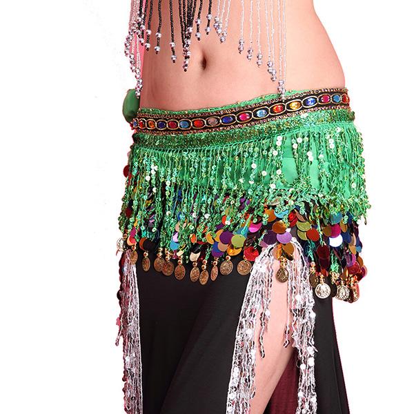 Women Belly Dance Hip Skirt Scarf Wrap Belt W/Coins Sequin Tassel