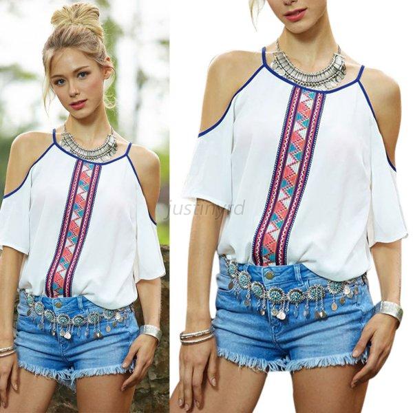 Fashionable Women Ladies Off The Shoulder Tank Tops Short Sleeve Blouse