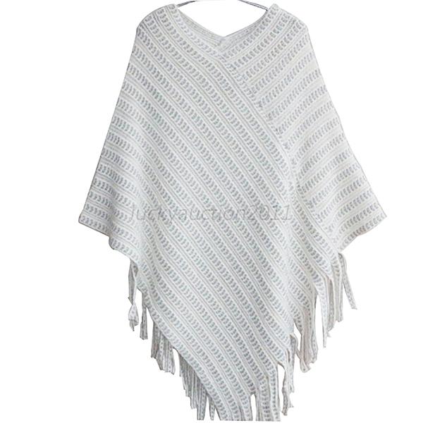 V Neck Poncho Plain Outerwear