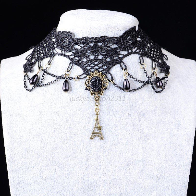 Acrylic tassel black lace necklace