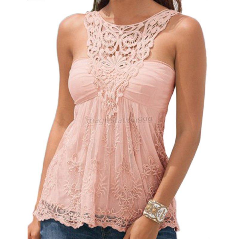 Women Lace Floral Halter Neck Tops Sleeveless Hollow Out Crochet Tank ...