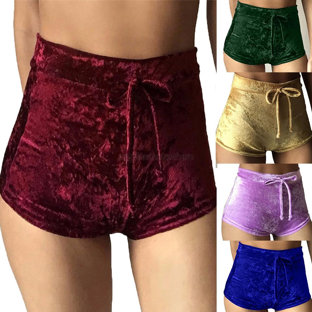 Sexy Women Ladies Elastic Crushed Velour Velvet High Rise Pants Shorts