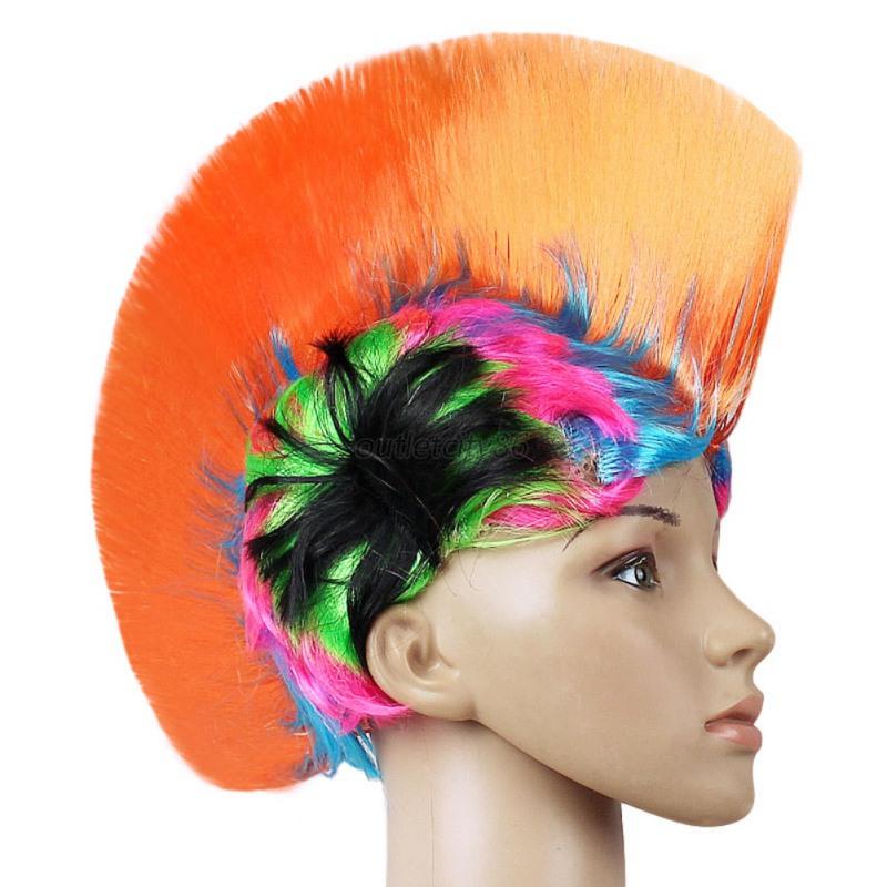 Rainbow Mohawk Gay Pride Wig Costume Punk Rock Rocker Halloween Spike