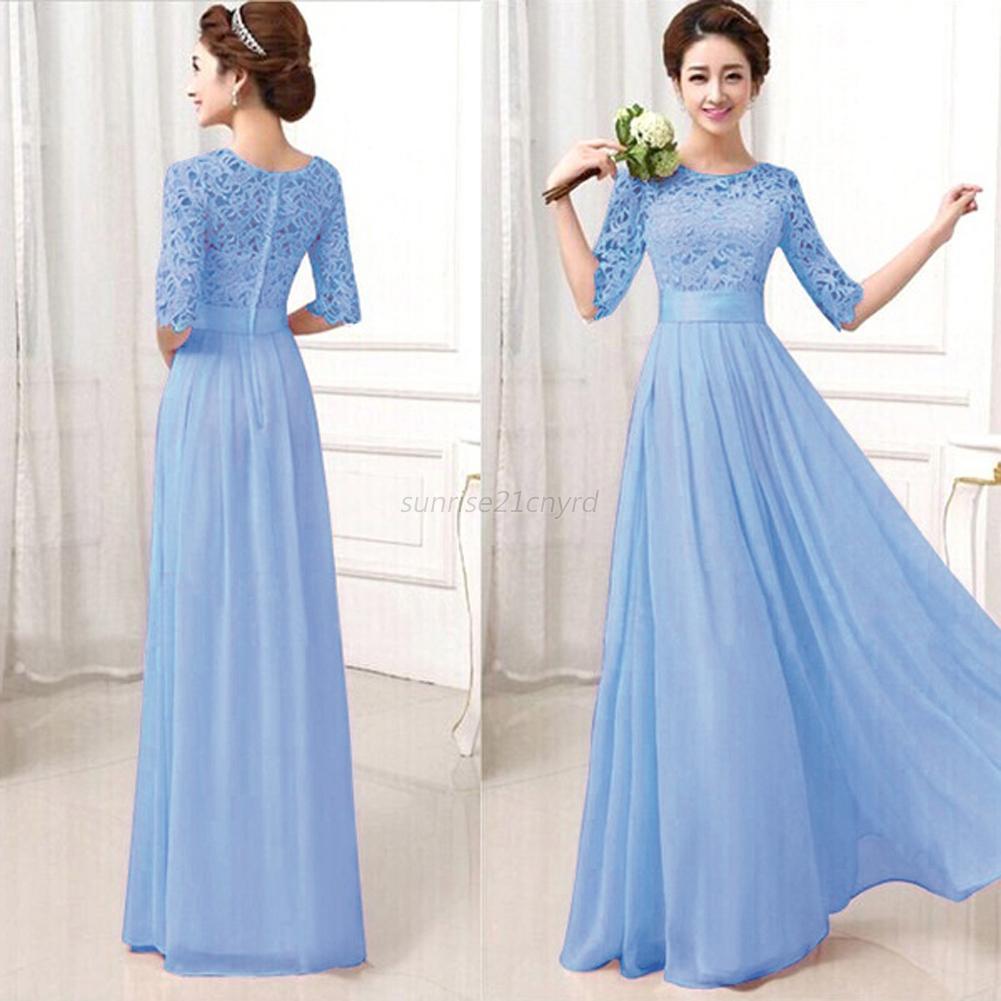 Womens Lady Chiffon Dress  Lace Long Maxi Evening Cocktail 