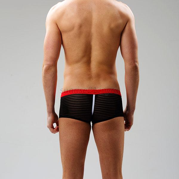Sexy Mens Sheer Boxer Briefs Bulge Pouch See Through Stripe Shorts Underwear Ebay 0111