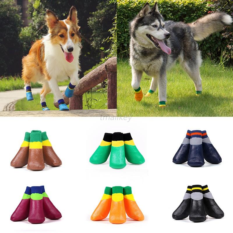 4x Waterproof Pet Rain Shoes Boots Socks Antislip Rubber boot for