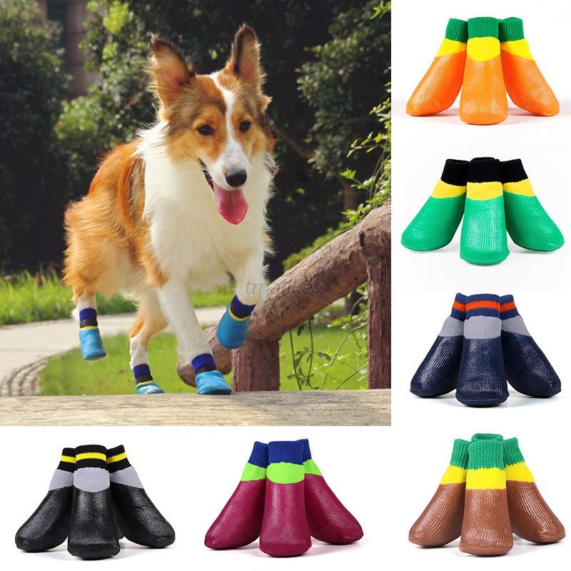 4x Waterproof Pet Rain Shoes Boots Socks Antislip Rubber boot for