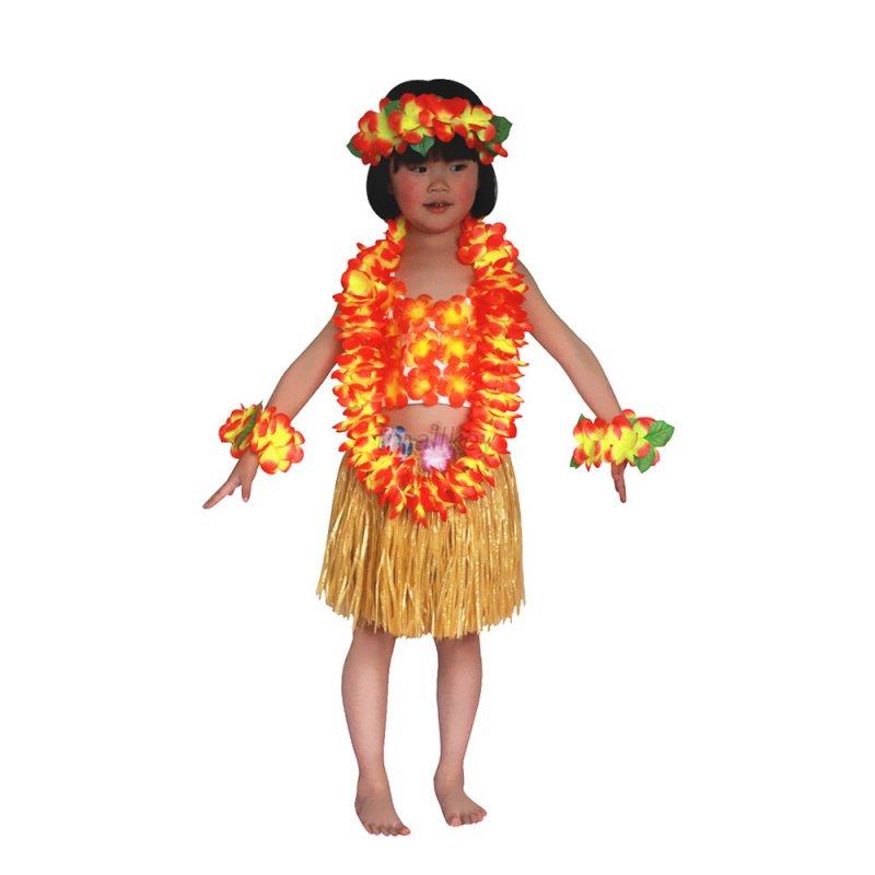 6 Kids Hawaiian Hula Dance Fancy Dress Costume Grass Skirt Lei Headband ...