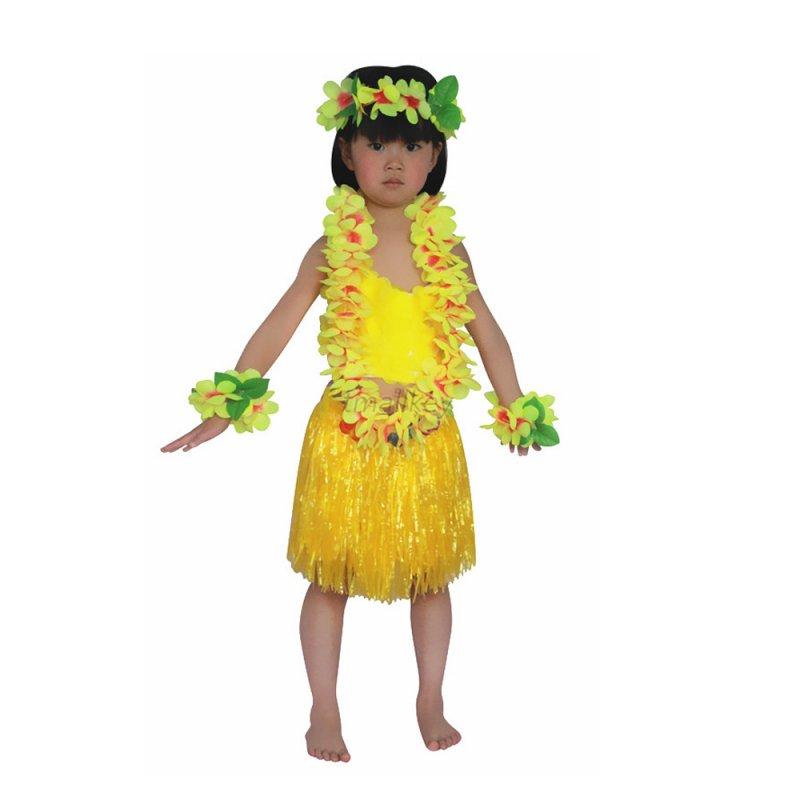 6 Kids Hawaiian Hula Dance Fancy Dress Costume Grass Skirt Lei Headband ...