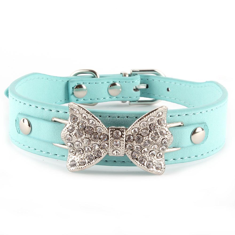 Small Bling Red Girly Dog Collar - Crystal Bow Leather Pet ...