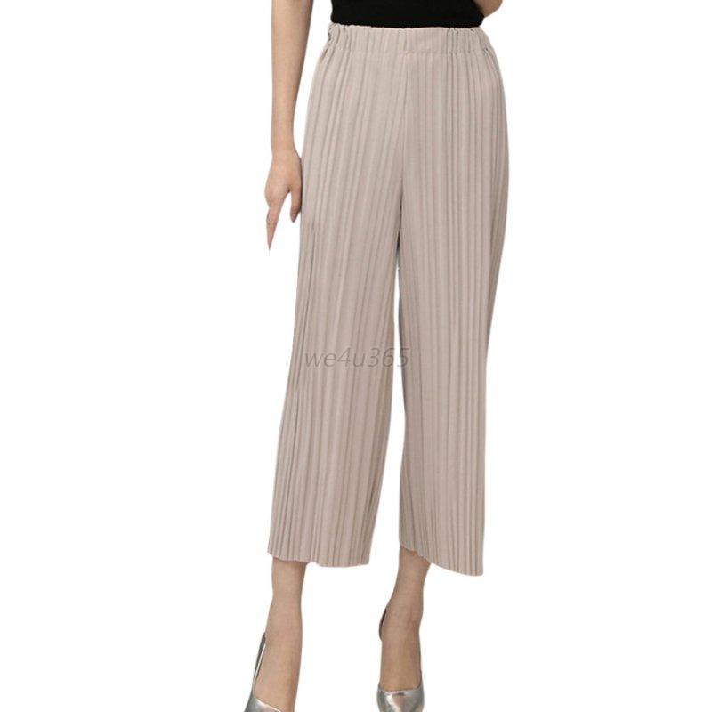 New Women's Casual Long Loose Pleated Pants High Waist Chiffon Wide-leg ...