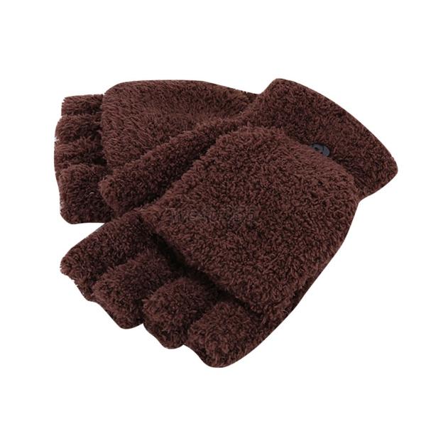 Winter Women Flip Fingerless Mittens Tops Warm Knitted