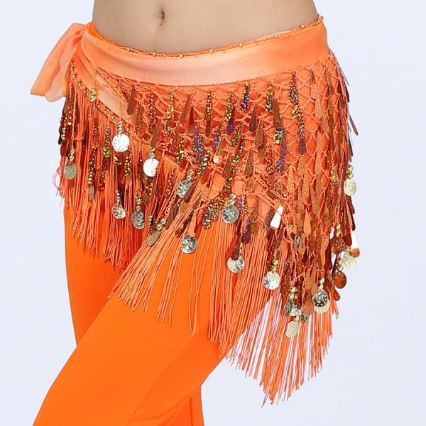 3 Rows Coins Sequin Bling Belly Dance Skirt Dancing Costume Wrap Hip