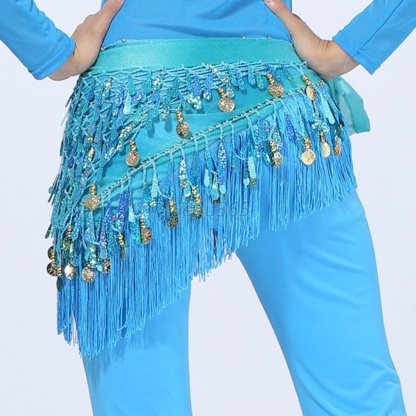 3 Rows Coins Sequin Bling Belly Dance Skirt Dancing Costume Wrap Hip
