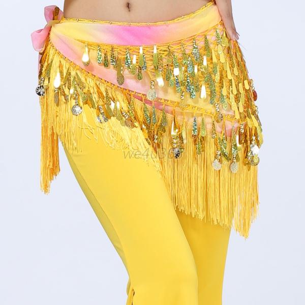3 Rows Coins Sequin Bling Belly Dance Skirt Dancing Costume Wrap Hip