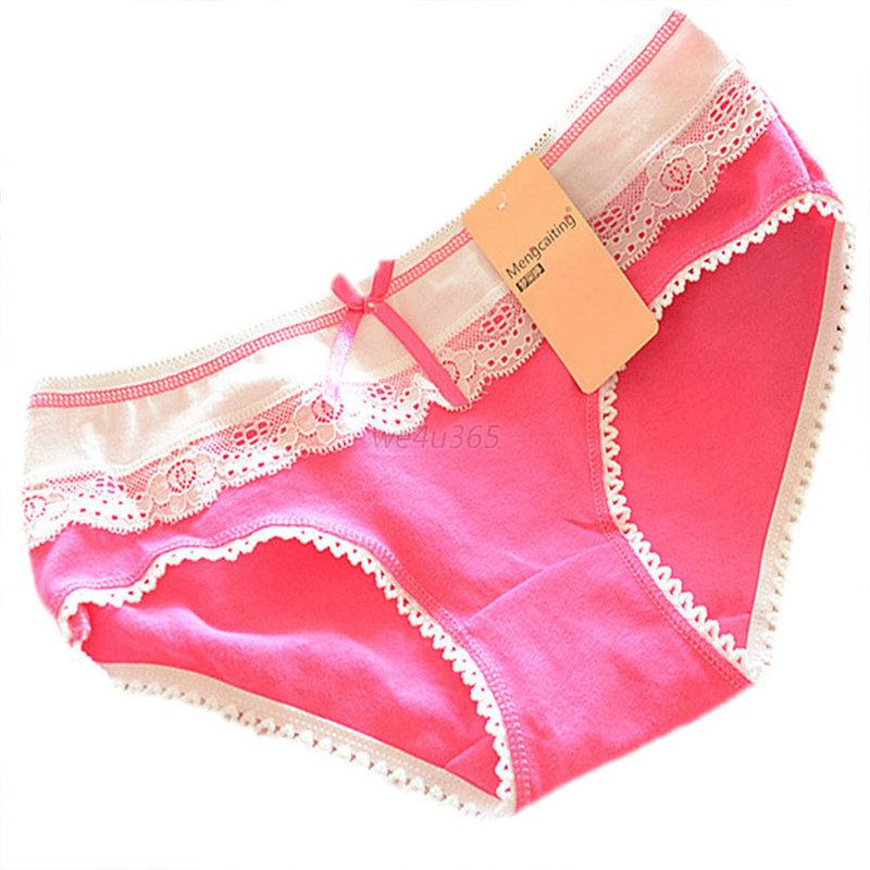 Cute Womens Multi Color Cotton Soft Lace Bow Knot Underwear Briefs