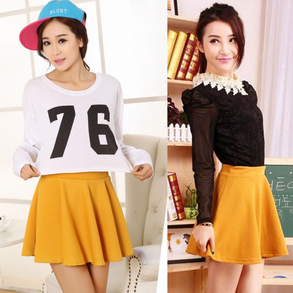 Korean Cute Women Candy Color High Waist Pleated Mini Skirt Short Mini ...