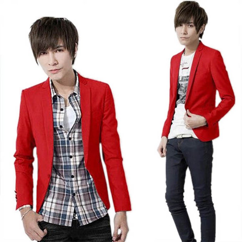  Korean  Fashion Mens Slim Fit  Stylish Casual One Button 