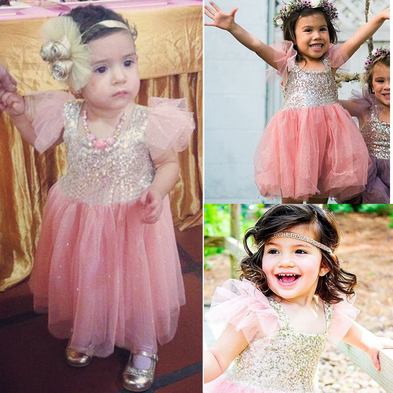 Gold Sequins Toddler Baby Kids Girls Kids Party Tutu Dress Pleated ...