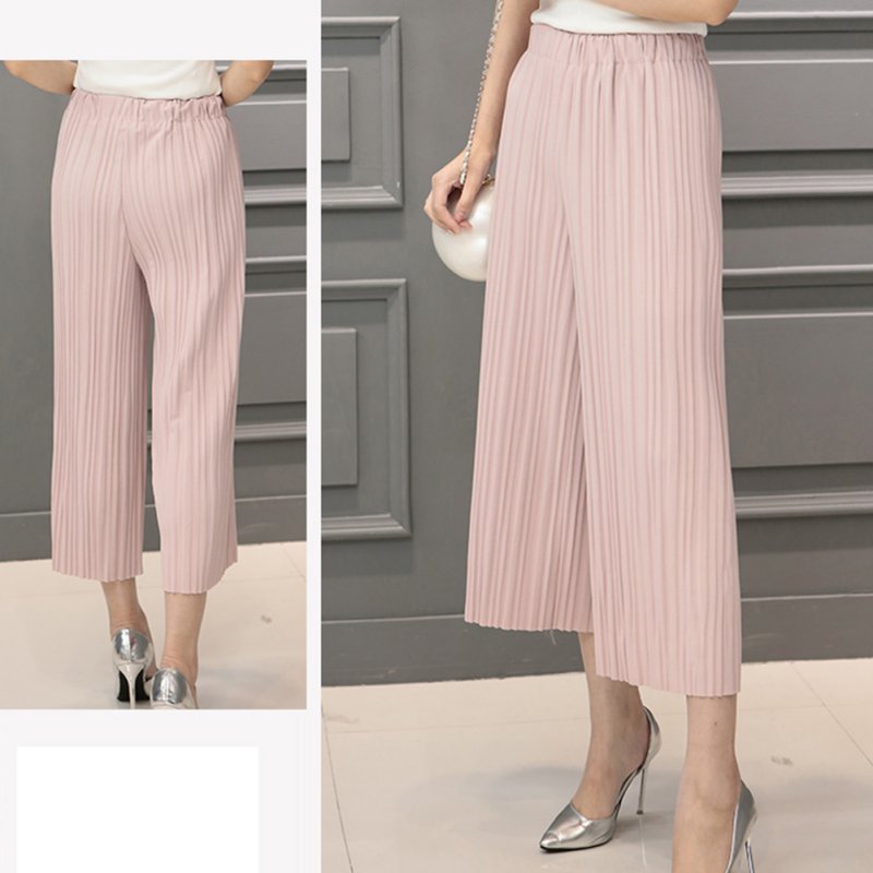 Womens Trendy Long Loose Pants Pleated Chiffon Wide-leg Casual Trousers ...