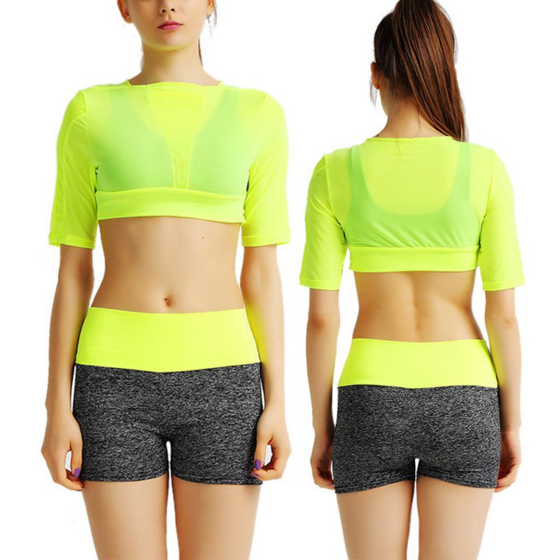 Women Sport Bra Crop Top Tee Summer Short Sleeve Yoga Fitness Gym Tank