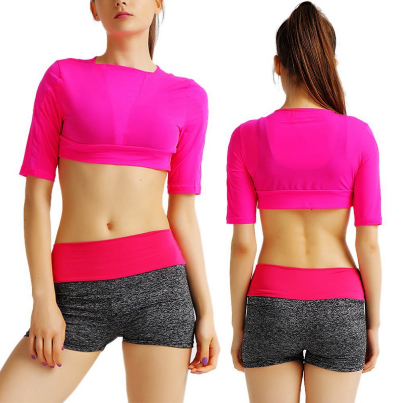 Women Sport Bra Crop Top Tee Summer Short Sleeve Yoga Fitness Gym Tank